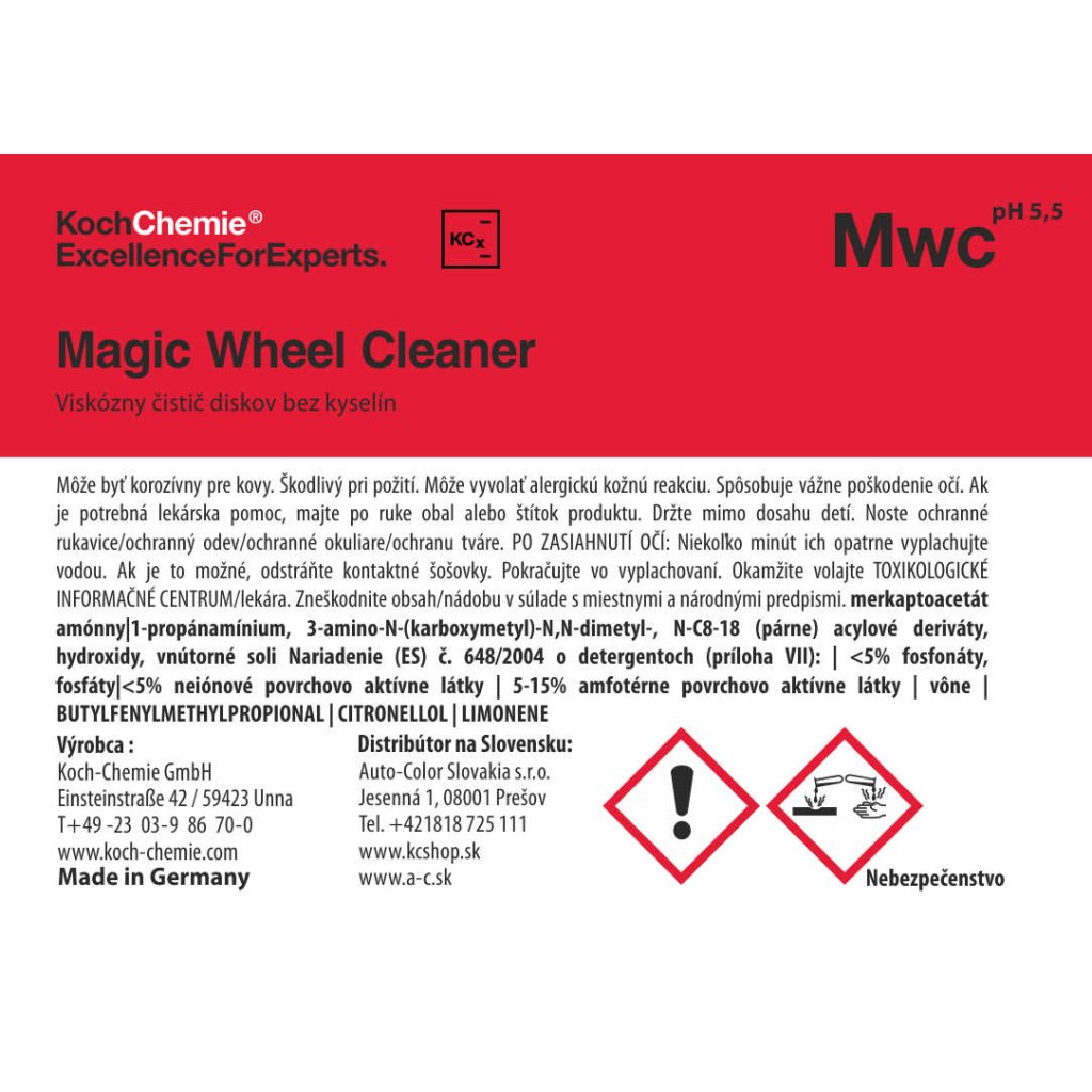 Koch Chemie produktová etiketa - Magic Wheel Cleaner - Čistič diskov bez kyselín 500ml