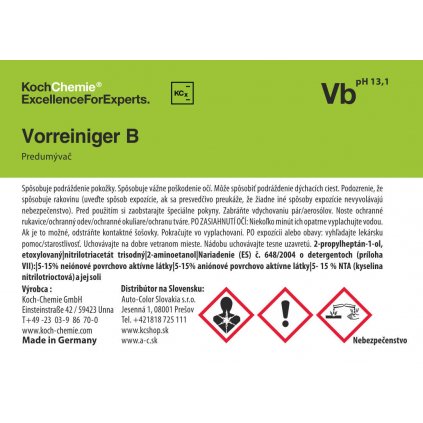 Koch Chemie produktová etiketa - Vorreiniger B -Predumývač