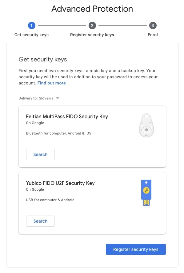 Google advnced protection fido key 2