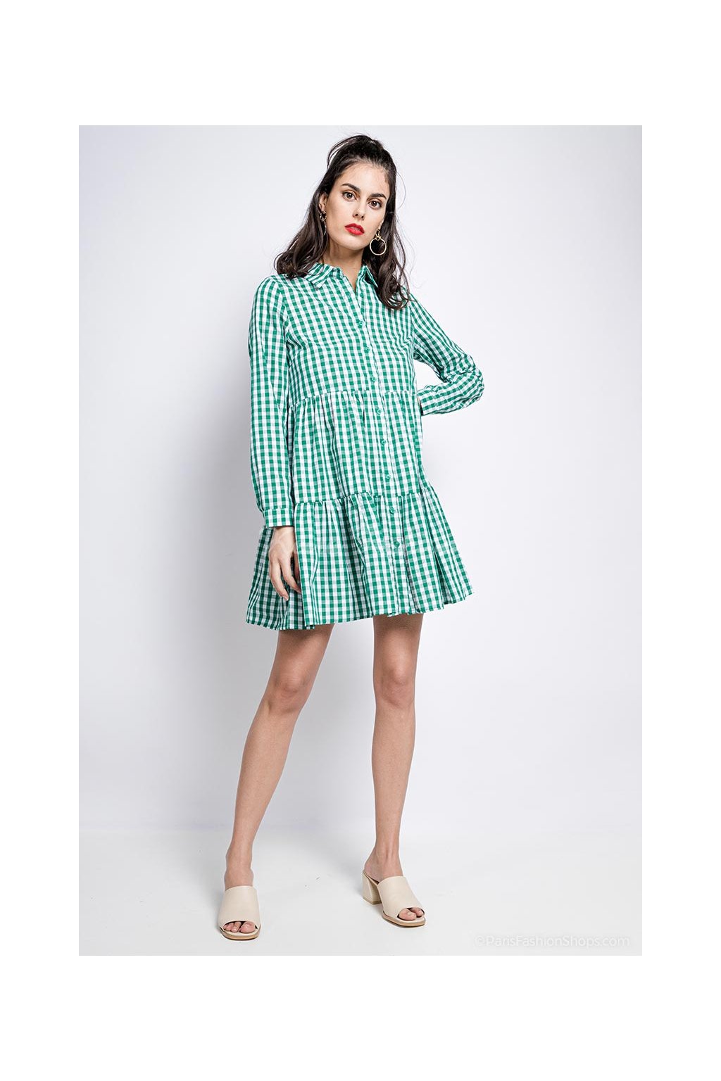 Kockované zelené šaty Pianna - Keira Fashion