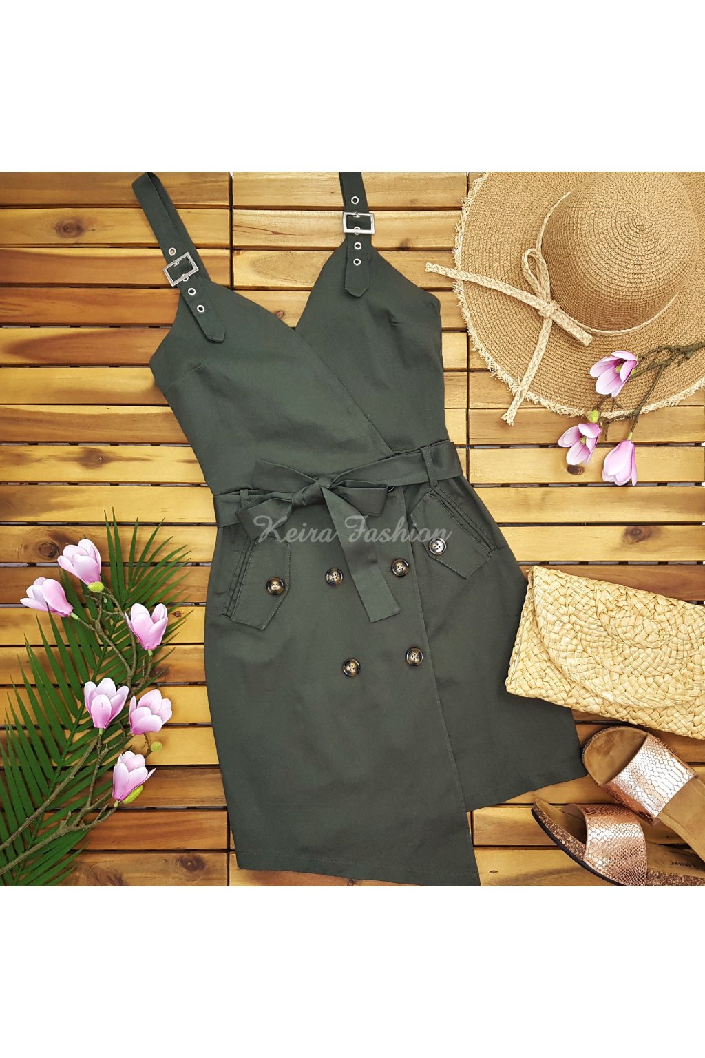 khaki zelené safari šaty