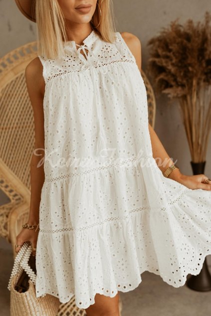 madiera biele perforované šaty bez rukávov