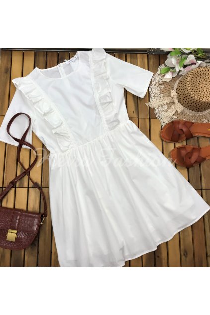 biele bavlnené šaty s volánmi