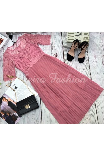 staroružové plisované midi šaty