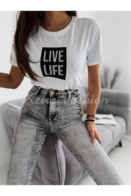 biele tričko s náôisom live life