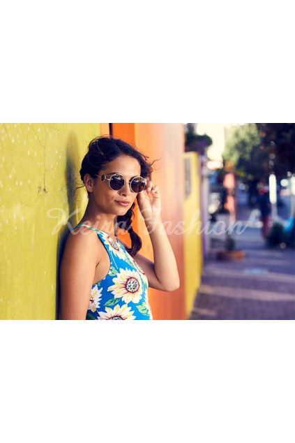 hnedé okruhlé snečné okuliare