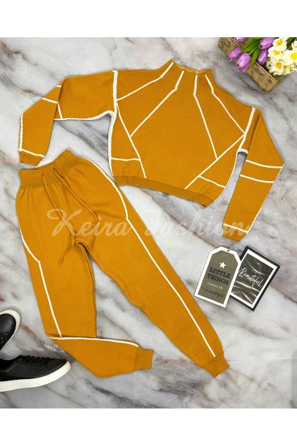 úpletový komplet horčicový nohavice a sveter