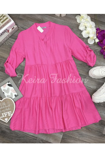 ružové oversize šaty košeľový strih