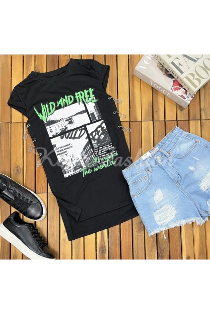 predĺžené čierne tričko wild and free