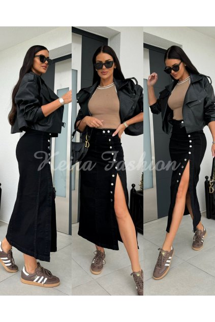 čierna riflová midi sukňa