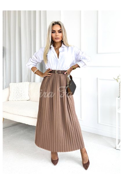 hnedá plisovaná midi sukňa