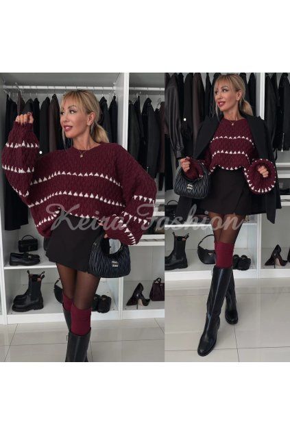 oversize bordový sveter