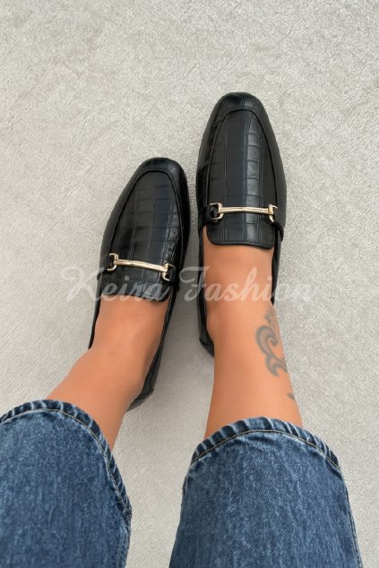 koženkové čierne mokasíny