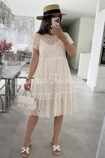 čipkované vyšívané šaty transparentné