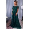 Dlhé elegantné čipkované šaty v smaragdovej zelenej farbe