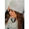 Dámsky pletený set – čiapka s brmbolcom a šál v sivom odtieni