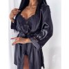čierny saténový pyžamový trojkomplet kaftan top a šortky