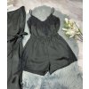 čierny saténový pyžamový trojkomplet kaftan top a šortky