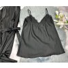 čierny saténový pyžamový trojkomplet kaftan top a šortky