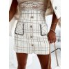 krémová károvaná dámska sukňa s vysokým pásom