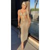 Zlaté háčkované šaty na zlatom s výrezom pod prsiami