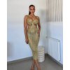 Zlaté háčkované šaty na zlatom s výrezom pod prsiami