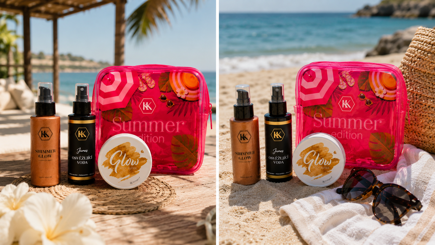 Opalovací cestovní set Summer Edition KK se třemi produkty v taštičce
