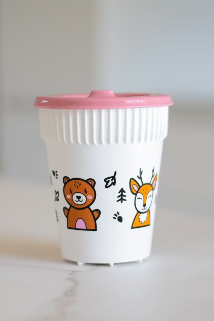 Kelímek Zvířátka s růžovým víčkem
