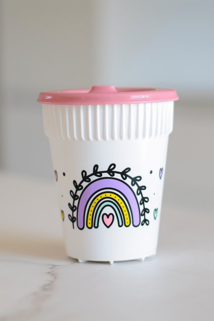 Kelímek Duha s růžovým víčkem
