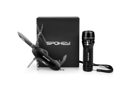 Spokey ZOOM Sada multifunkčního nářadí v dárkové krabičce: nůž + svítilna s poutkem