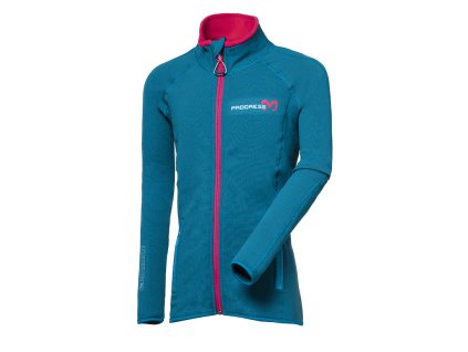 TISPA JUNIOR MERINO dívčí funkční mikina (Velikost 128/1, Barva petrol/fuchsie)