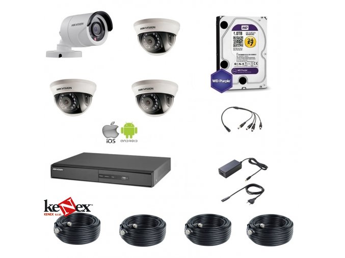 Kamerový set  Hikvision Proffesional 1 venkovní + 3 vnitřní