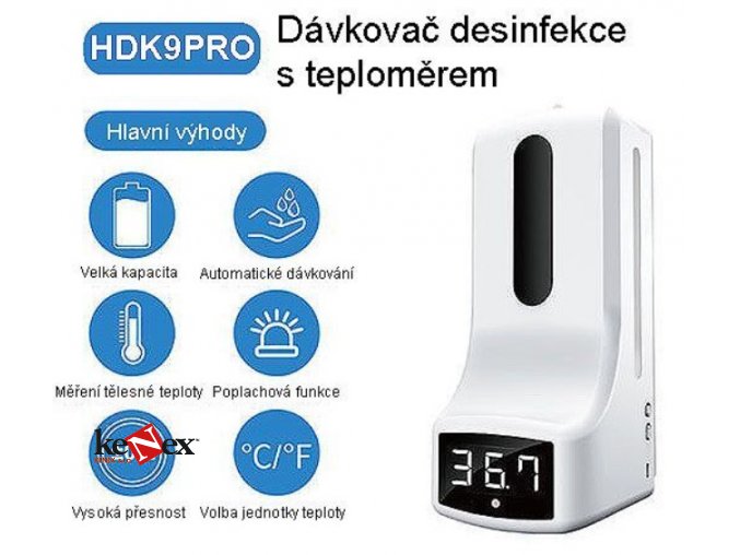 hdk9pro gelovy bezkontaktni davkovac desinfekce a infra teplomer telesne teploty