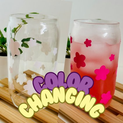 Sklenička - růžové kytičky (color changing)