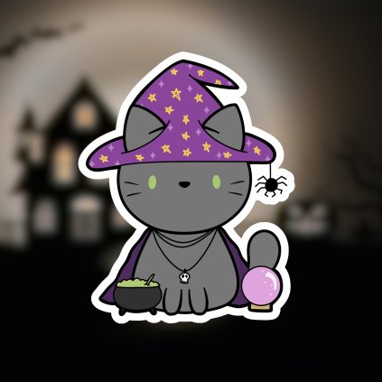 Samolepka - čarodějka kočička