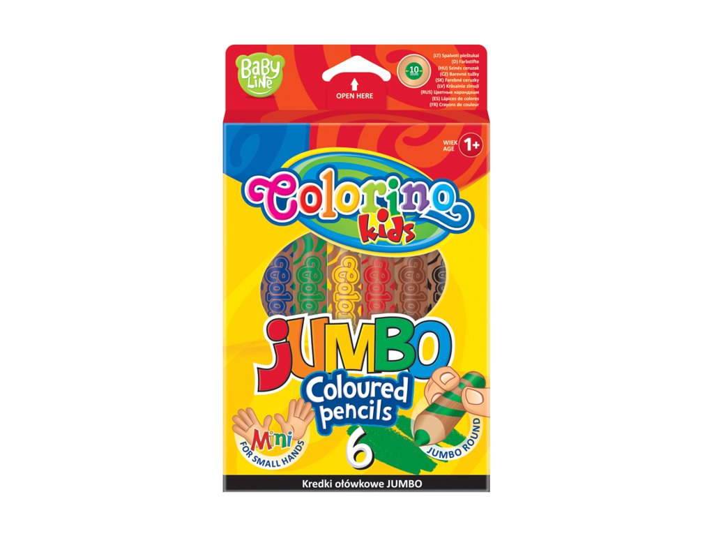 Colorino pastelky kulaté JUMBO, s ořezávátkem, 6 barev