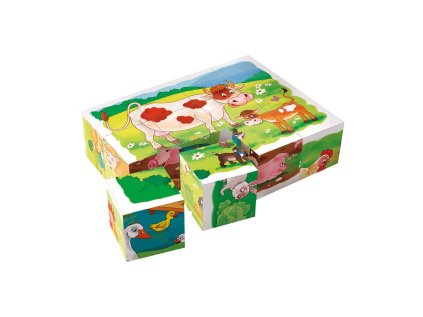 3882 1 drevene obrazkove kostky kubusy na farme 12 ks