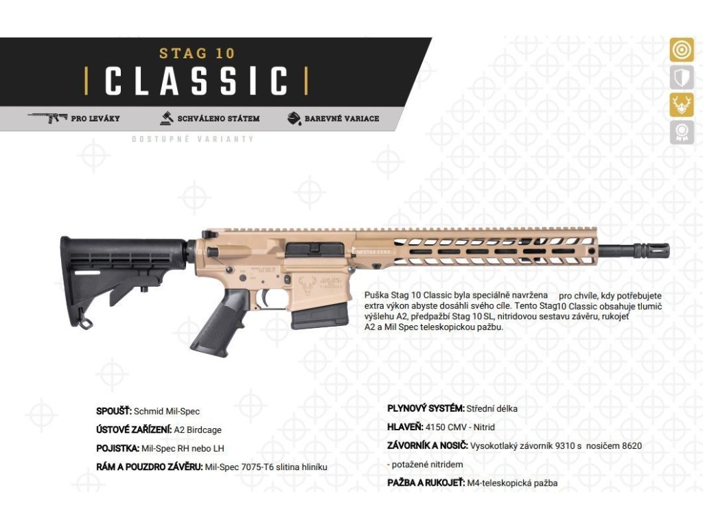 Puška sam. Stag Arms, Model: STAG 10 Classic LH, Ráže: .308 Win., hl.: 16", FDE CRKT/černá