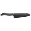 Keramický nůž Santoku pro profesionální použití s bílou čepelí, 16 cm čepel, černá plastová rukojeť
