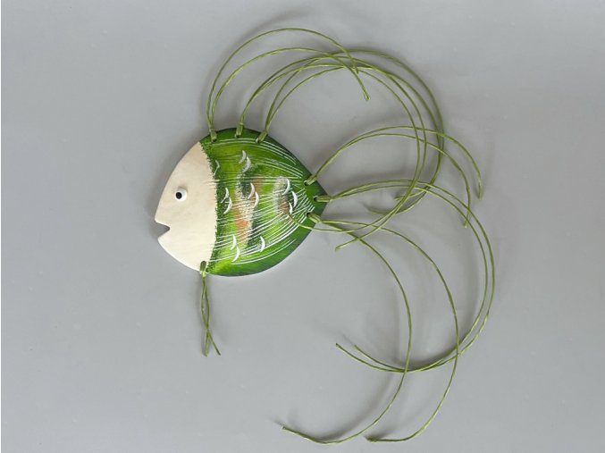 keramicka ryba na zed zelena dekorace zavesna