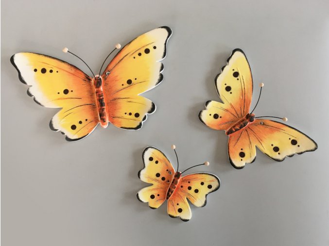 keramicky motyl dekorace oranzovy sada tri