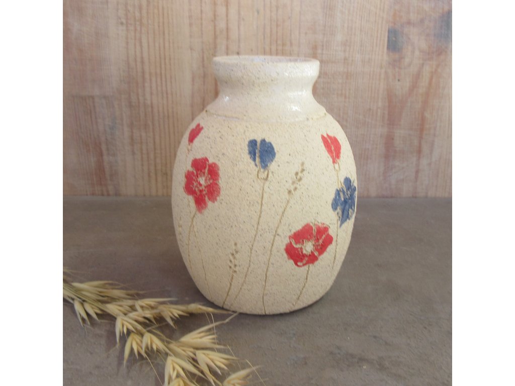 Váza malá s malovanými chrpami a vlčími máky - Keramika CK