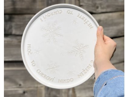 Talíř na cukroví - bílý s vločkami - Ø26cm