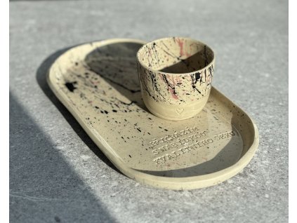 SET Kalíšek se srdíčkem 120ml a talíř 27x14cm - Přicházím s nabídkou kvalitního sexu - růžový