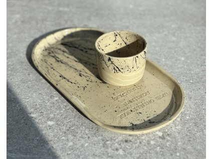SET Kalíšek 160ml a talíř 27x14cm - Přicházím s nabídkou kvalitního sexu - černý