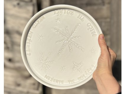Slovenská verze! - Talíř na cukroví - bílý s vločkami - Ø25-26cm