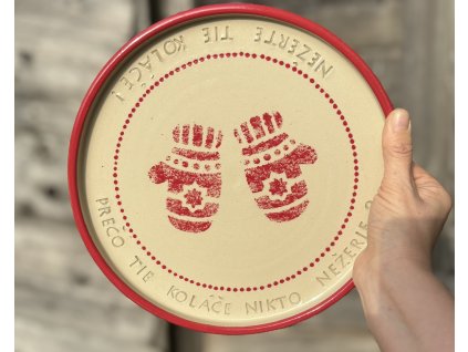 Slovenská verze! - Talíř na cukroví - červené rukavičky - Ø25cm