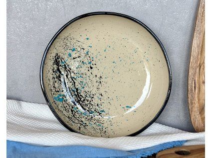 Talíř hluboký - Ø22cm cákaný modro-černý