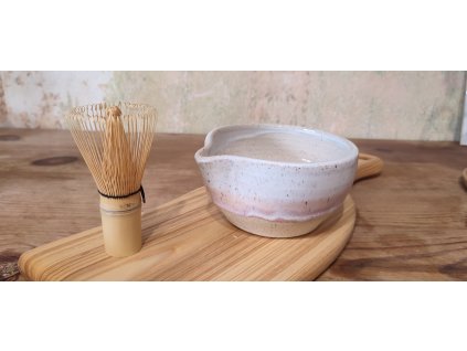 Matcha miska bílo růžová