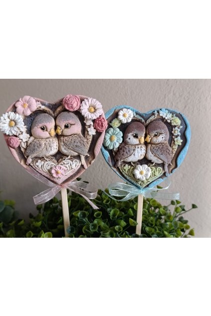 Srdíčko s ptáčky - růžové